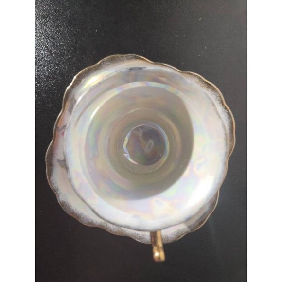 Vintage Pearl White Lusterware Tea Cup and Saucer Gold Trim and Pink Flowers - Picture 4 of 7